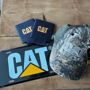 NWT Cat hat, license plate and can koozies